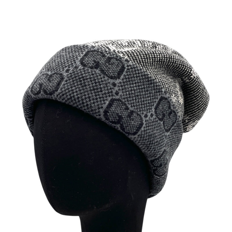 グッチ GUCCI GG ジャガード ニットキャップ 716585 グレー ネイビー ウール メンズ