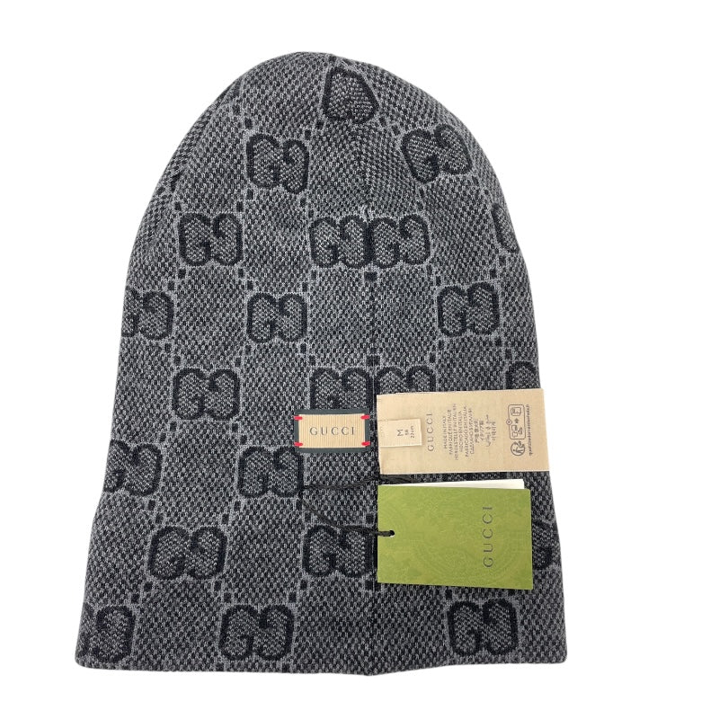 グッチ GUCCI GG ジャガード ニットキャップ 716585 グレー ネイビー ウール メンズ