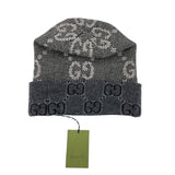 グッチ GUCCI GG ジャガード ニットキャップ 716585 グレー ネイビー ウール メンズ