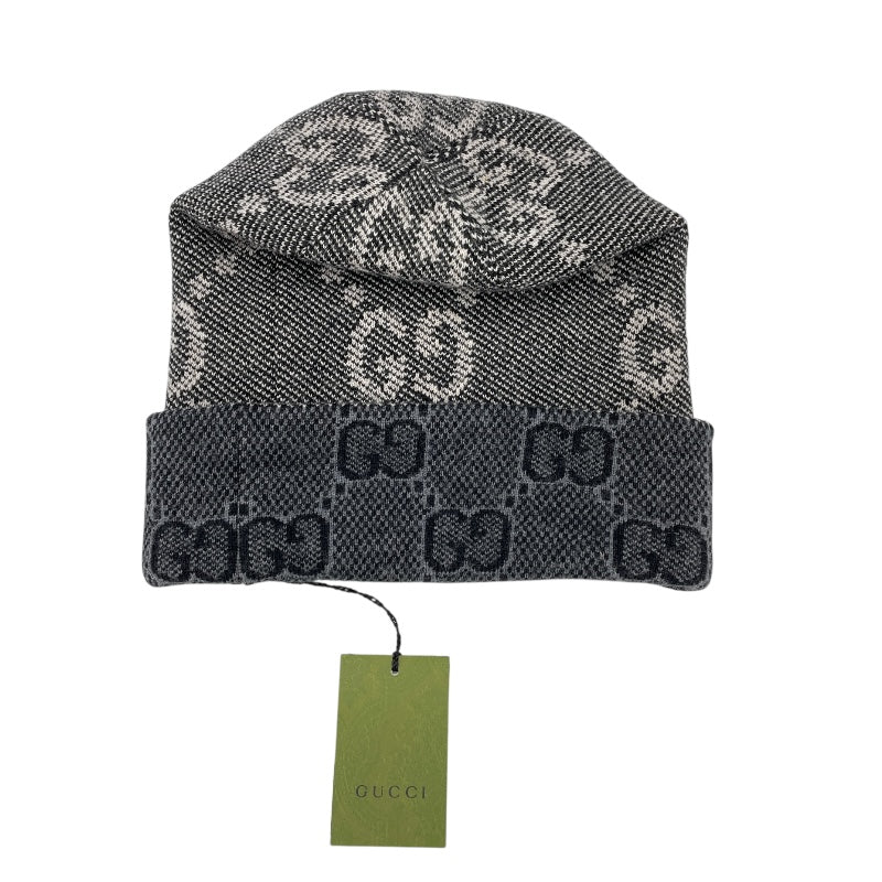 グッチ GUCCI GG ジャガード ニットキャップ 716585 グレー ネイビー ウール メンズ