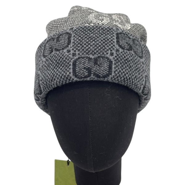 グッチ GUCCI GG ジャガード ニットキャップ 716585 グレー ネイビー ウール メンズ
