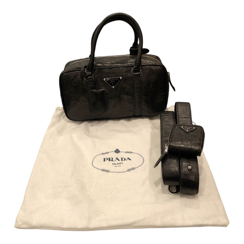 プラダ PRADA トライアングルロゴ 2WAY ハンドバッグ ブラック/SV金具 ナイロン ナッパレザー ユニセックス ハンドバッグ