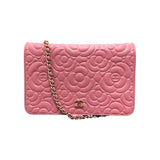 シャネル CHANEL カメリア チェーンウォレット A82336 ピンク GD金具 キャビアスキン レディース ショルダーバッグ