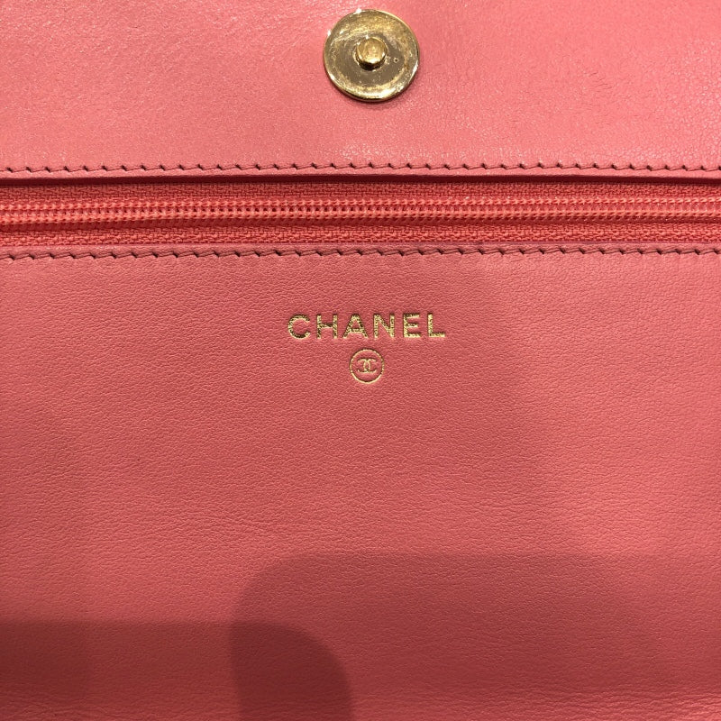 シャネル CHANEL カメリア チェーンウォレット A82336 ピンク GD金具 キャビアスキン レディース ショルダーバッグ