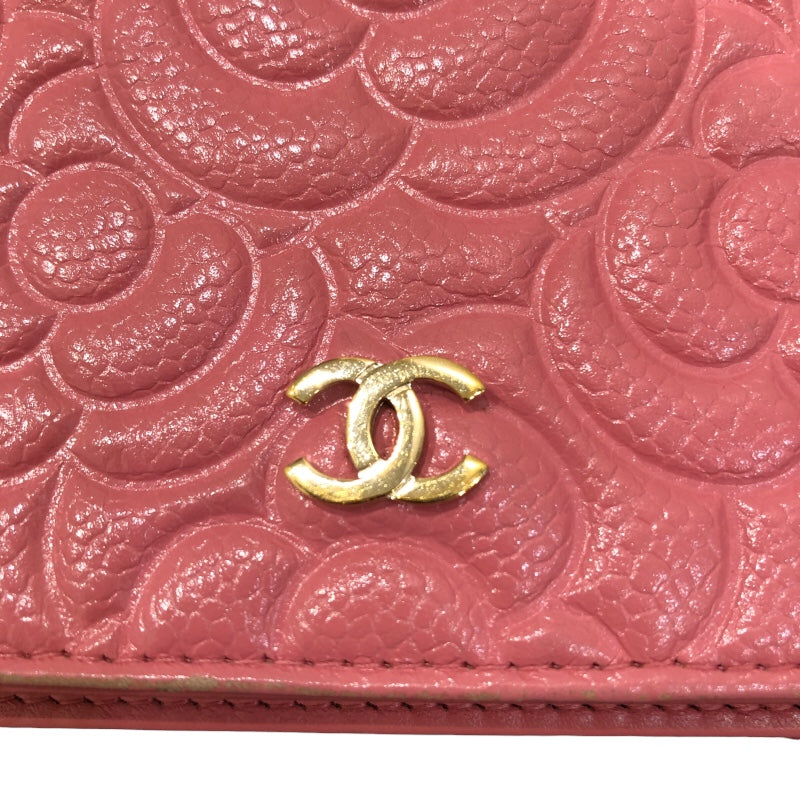 シャネル CHANEL カメリア チェーンウォレット A82336 ピンク GD金具 キャビアスキン レディース ショルダーバッグ