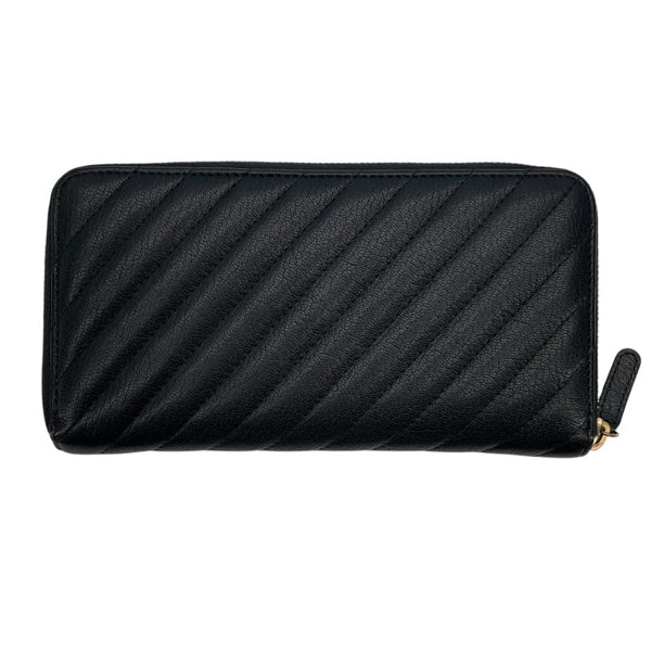 シャネル CHANEL ダイヤゴナルココマークラウンドファスナー財布 22番台 ブラック GD金具 レザー レディース 長財布