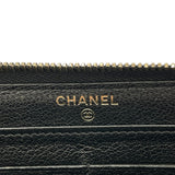 シャネル CHANEL ダイヤゴナルココマークラウンドファスナー財布 22番台 ブラック GD金具 レザー レディース 長財布
