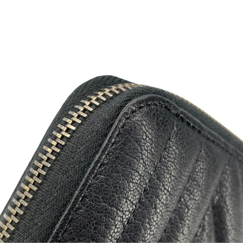 シャネル CHANEL ダイヤゴナルココマークラウンドファスナー財布 22番台 ブラック GD金具 レザー レディース 長財布