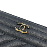 シャネル CHANEL ダイヤゴナルココマークラウンドファスナー財布 22番台 ブラック GD金具 レザー レディース 長財布