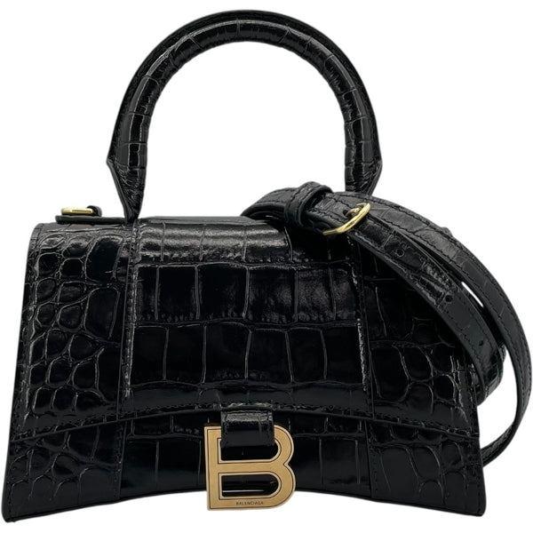 バレンシアガ BALENCIAGA アワーグラスXS 5928331 ブラック レザー レディース ショルダーバッグ