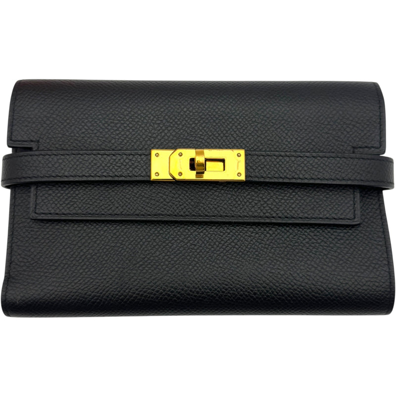 美品HERMES ケリーウォレット ミディアム 黒 エプソン GD金具 D刻印 エルメス HERMES ケリーウォレットミディアム C刻 ブラック ゴールド