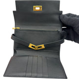 エルメス HERMES ケリーウォレットミディアム C刻 ブラック ゴールド金具 エプソン レディース 三つ折り財布