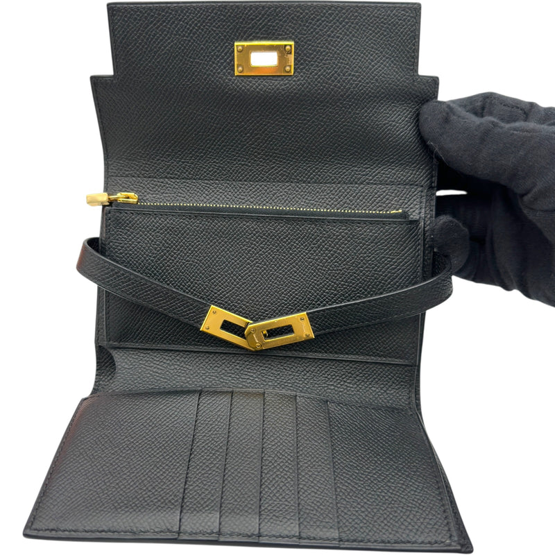 エルメス HERMES ケリーウォレットミディアム C刻 ブラック ゴールド金具 エプソン レディース 三つ折り財布 エルメス HERMES ケリーウォレットミディアム C刻 ブラック ゴールド