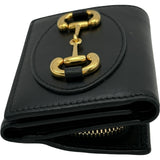 グッチ GUCCI ホースビットコンパクトウォレット 644462 ブラック ゴールド金具 レザー レディース 三つ折り財布