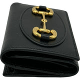 グッチ GUCCI ホースビットコンパクトウォレット 644462 ブラック ゴールド金具 レザー レディース 三つ折り財布