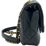 シャネル CHANEL マトラッセフラップチェーンショルダー 21番台 ブラック ゴールド金具 エナメル/レザー レディース ショルダーバッグ