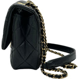 シャネル CHANEL マトラッセフラップチェーンショルダー 21番台 ブラック ゴールド金具 エナメル/レザー レディース ショルダーバッグ