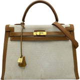 エルメス HERMES ケリー35 外縫い □A刻印 ナチュラル ゴールド金具 トワル/シャモニー レディース ショルダーバッグ