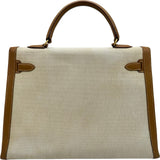 エルメス HERMES ケリー35 外縫い □A刻印 ナチュラル ゴールド金具 トワル/シャモニー レディース ショルダーバッグ