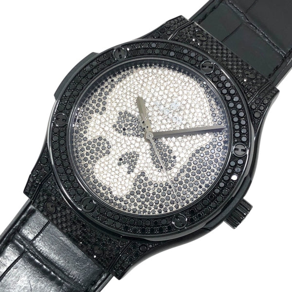 ウブロ HUBLOT クラシックフュージョン スカル ブラックフルパヴェ リミテッド 511.ND.9100.LR.1700.SKULL チタン/ラバーストラップ 自動巻き メンズ 腕時計