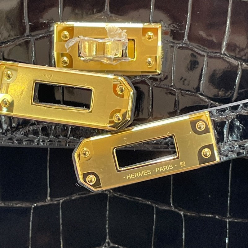 エルメス HERMES ケリー25 外縫い Ｗ刻印 ブラック ゴールド金具 ニロティカスリセ レディース ハンドバッグ