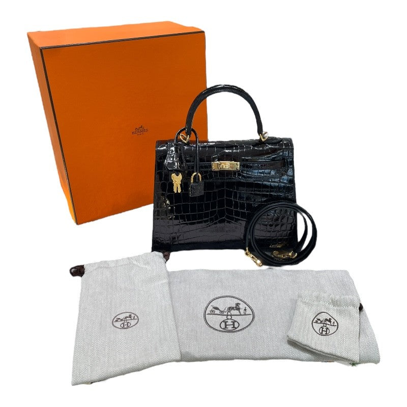 エルメス HERMES ケリー25 外縫い Ｗ刻印 ブラック ゴールド金具 ニロティカスリセ レディース ハンドバッグ