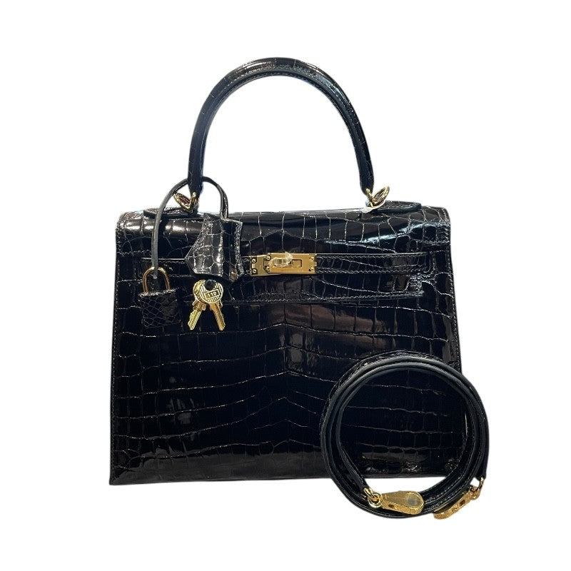 エルメス HERMES ケリー25 外縫い Ｗ刻印 ブラック ゴールド金具 ニロティカスリセ レディース ハンドバッグ