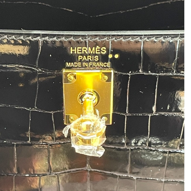 エルメス HERMES ケリー25 外縫い Ｗ刻印 ブラック ゴールド金具 ニロティカスリセ レディース ハンドバッグ