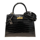 エルメス HERMES ケリー25 外縫い Ｗ刻印 ブラック ゴールド金具 ニロティカスリセ レディース ハンドバッグ