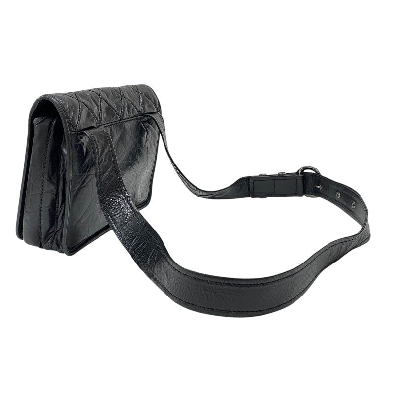 シャネル CHANEL ワイルドステッチ ショルダーバッグ ブラック シルバー金具 レザー レディース メッセンジャーバッグ