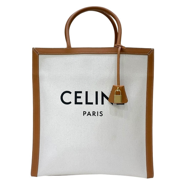 セリーヌ CELINE バーティカルカバ トートバッグ 190402BNZ.02NT ナチュラル×タン コットン/カーフレザー レディース トートバッグ