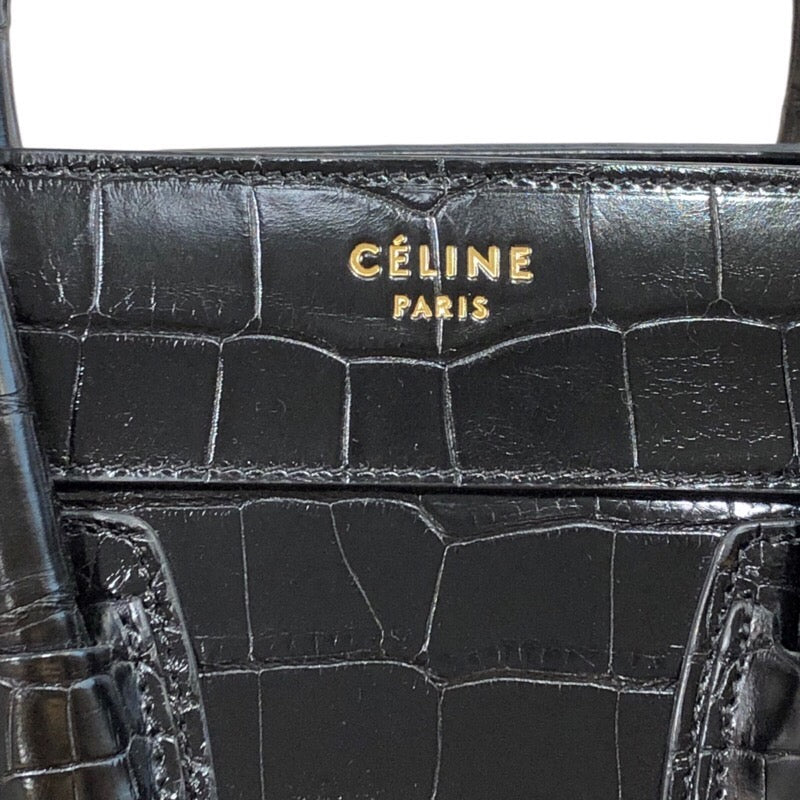 セリーヌ CELINE ラゲージ マイクロ クロコ ブラック クロコ ...