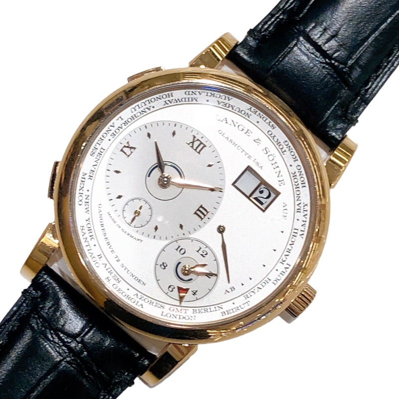 ランゲ＆ゾーネ A.LANGE&SOHNE ランゲ1 タイムゾーン 136.032 アイボリー K18ピンクゴールド アリゲーターレーザー 手巻き メンズ 腕時計