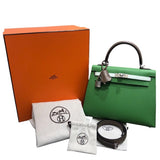 エルメス HERMES ケリー25 外縫い W刻印 ヴェールユッカ・エトゥープ・ヴェールフィズ×シルバー金具 エプソン レディース ショルダーバッグ