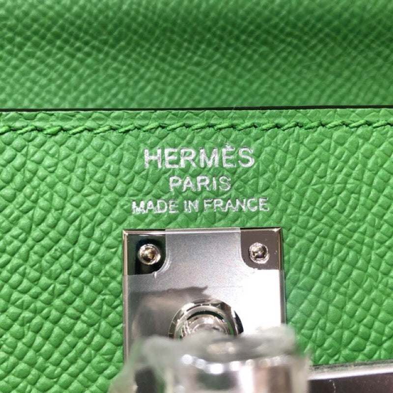 エルメス HERMES ケリー25 外縫い W刻印 ヴェールユッカ・エトゥープ・ヴェールフィズ×シルバー金具 エプソン レディース ショルダーバッグ