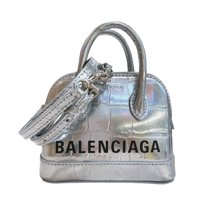 バレンシアガ BALENCIAGA ヴィルトップハンドルミニショルダー 639756 シルバー 型押しレザー レディース ショルダーバッグ