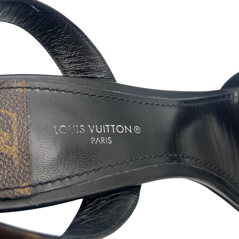 ルイ・ヴィトン LOUIS VUITTON アフターグローモノグラム ヒールサンダル NL0291 37.5 ブラック×ブラウン レザー レディース サンダル