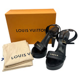 ルイ・ヴィトン LOUIS VUITTON アフターグローモノグラム ヒールサンダル NL0291 37.5 ブラック×ブラウン レザー レディース サンダル