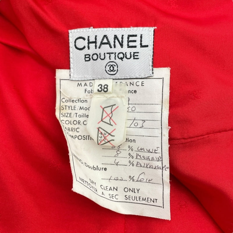 シャネル CHANEL ベルテッドツイードジャケット&スカート レッド ウール レディース セットアップ