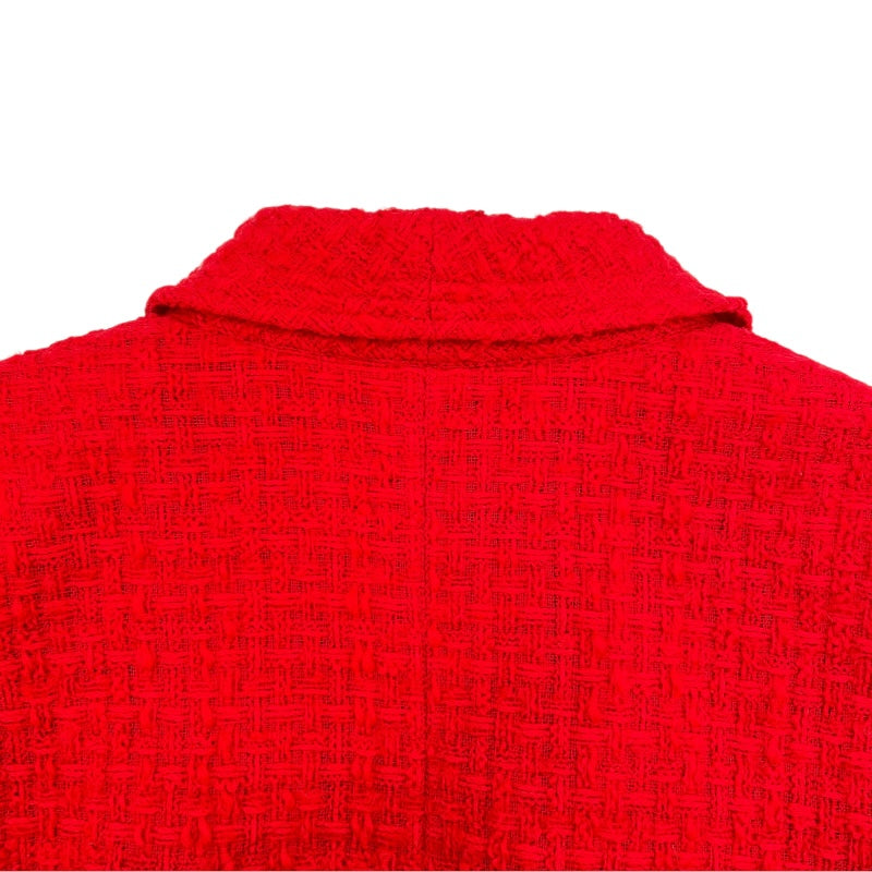 シャネル CHANEL ベルテッドツイードジャケット&スカート レッド ウール レディース セットアップ