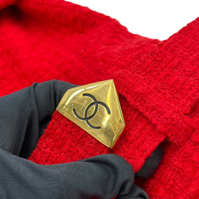 シャネル CHANEL ベルテッドツイードジャケット&スカート レッド ウール レディース セットアップ