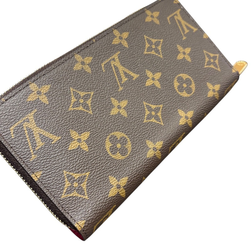 ルイ・ヴィトン LOUIS VUITTON ジッピーウォレット M41895 ブラウン×フューシャ モノグラム・キャンバス レディース 長財布