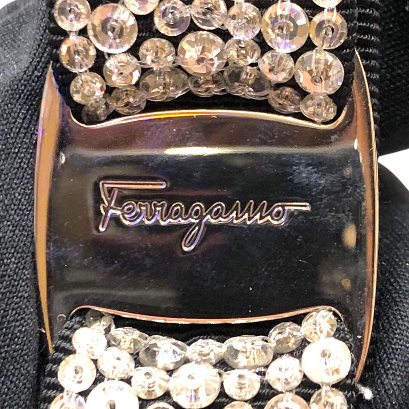 サルヴァトーレ・フェラガモ Salvatore Ferragamo ヴォラリボンバレッタ ブラック クリスタル アクセサリー