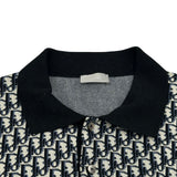 クリスチャン・ディオール Christian Dior オブリーク総柄半袖ニットポロシャツ 293M832AT472 ネイビー コットン メンズ ポロシャツ