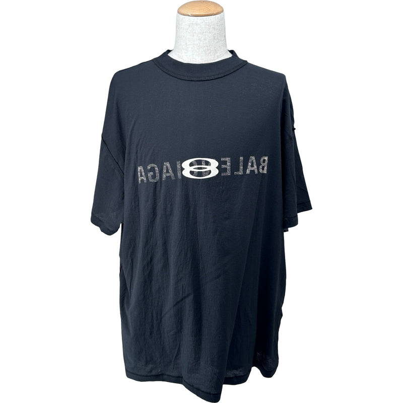 BALENCIAGA バレンシアガ Tシャツ カレッジロゴプリント カレッジロゴ Tシャツ クルーネック 半袖 コットン ブラック