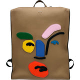 フェンディ FENDI アブストラクトフェイス バッグパック 7VZ029 ベージュ系 シルバー金具 レザー メンズ リュック・デイパック