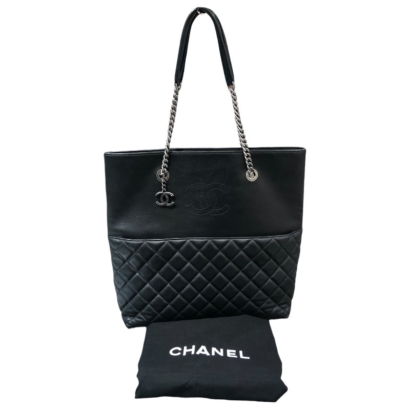 シャネル CHANEL マトラッセ バイカラー チェーントート ブラック×ブルー　シルバー金具 ラムスキン レディース トートバッグ