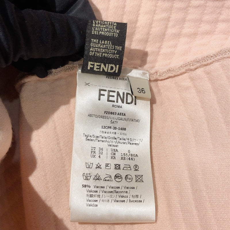 フェンディ FENDI 長袖リブワンピース FZD863 ピンク レーヨン レディース ワンピース
