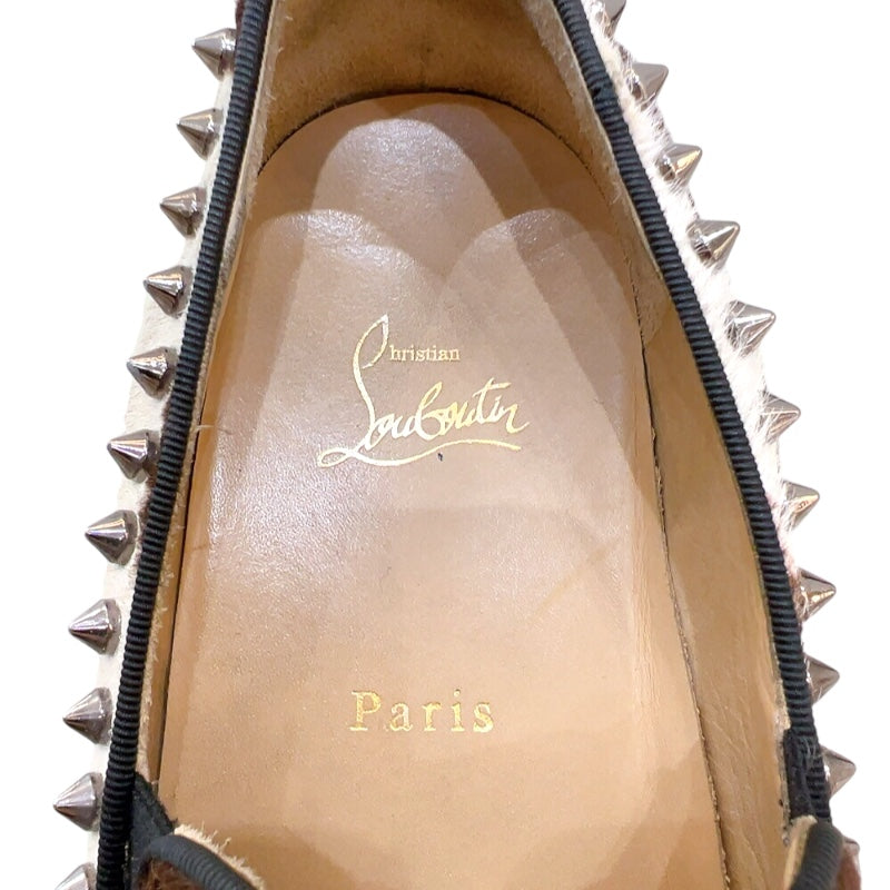 クリスチャン・ルブタン Christian louboutin PIK BOAT スタッズ装飾ハラコスリッポン ブラウン メンズ スリッポン