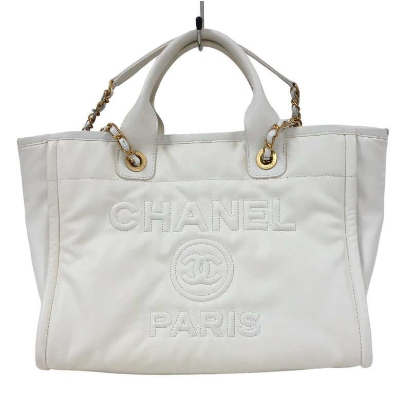 シャネル CHANEL ドーヴィルショッピングバック AS33551 ホワイト ゴールド金具 カーフ レディース ショルダーバッグ